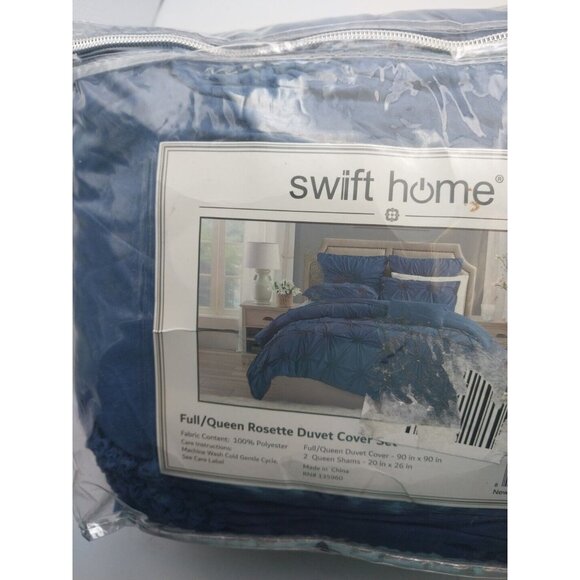Swift Home Full/Queen Rosette Duvet Cover Set Navy Blue - Picture 2 of 7
